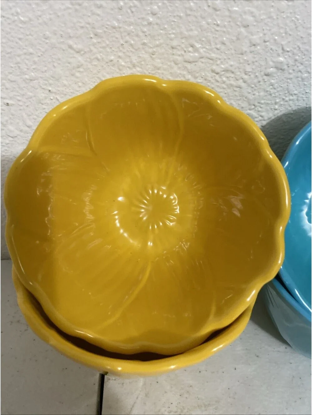 4) Pier 1 2Yellow 2blue 12 Oz Melamine Bowls Flower Petals Dessert Dipping Prep